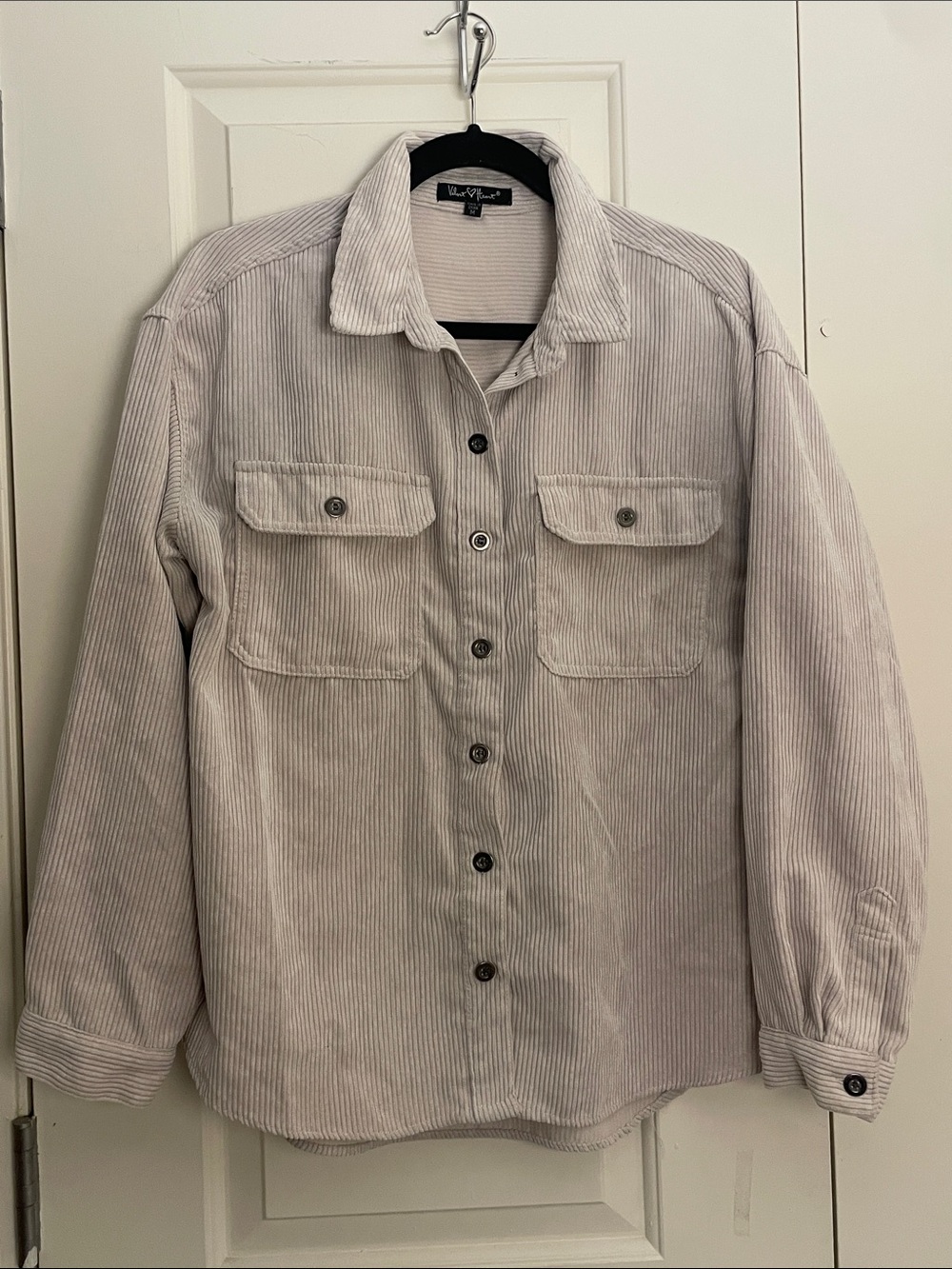 Velvet Heart Corduroy Button-Front Shirt Jacket in Light Beige